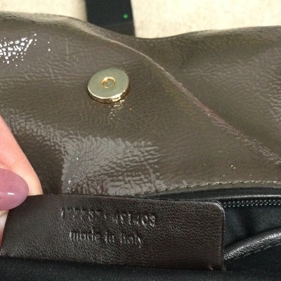 Authentic YVES SAINT LAURENT PATENT OLIVE GREEN TRIBUTE BAG PURSE TOTE - Picture 6 of 10